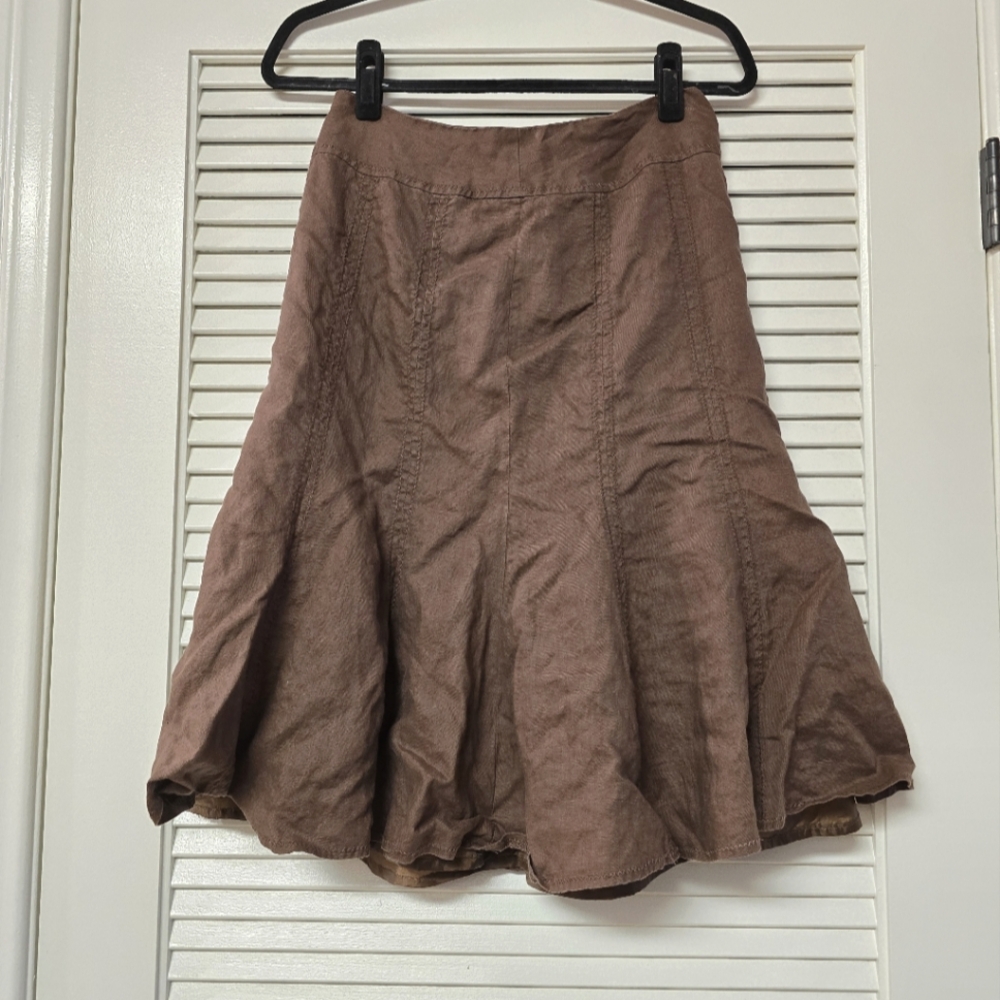 Willi Smith - 100% Linen Brown Skirt With Lining & Side Zipper